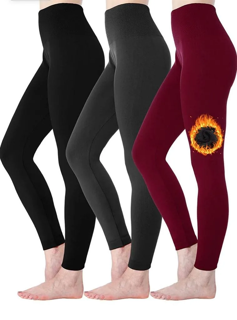 2 Pack Women‚Äôs Fleece Lined Leggings High Waist Stretchy warm Leggings one size