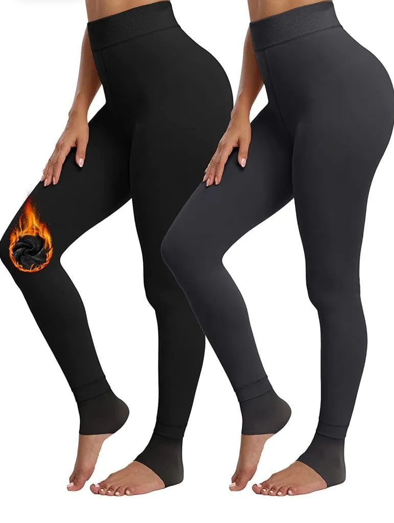 2 Pack Women‚Äôs Fleece Lined Leggings High Waist Stretchy warm Leggings one size