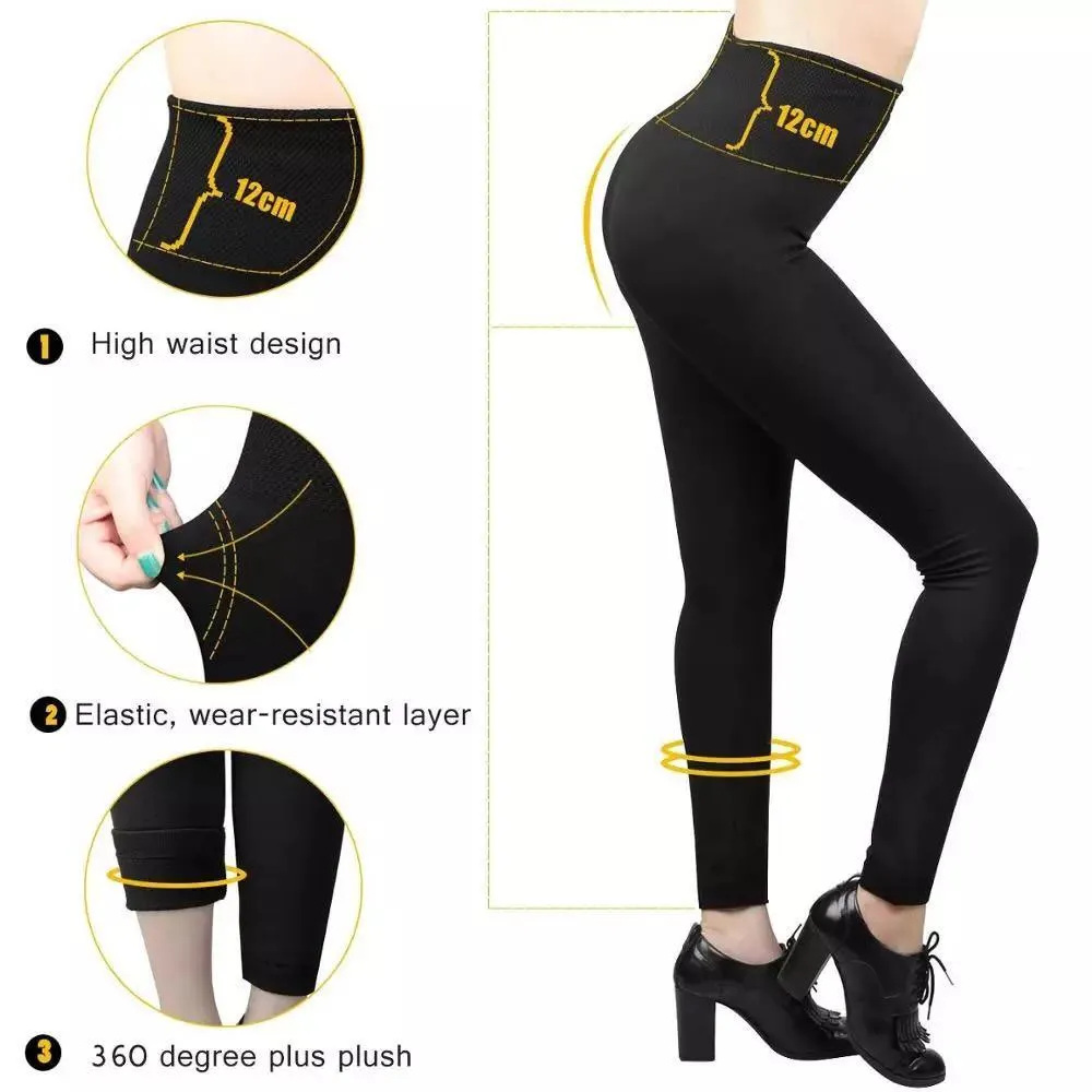 2 Pack Women‚Äôs Fleece Lined Leggings High Waist Stretchy warm Leggings one size
