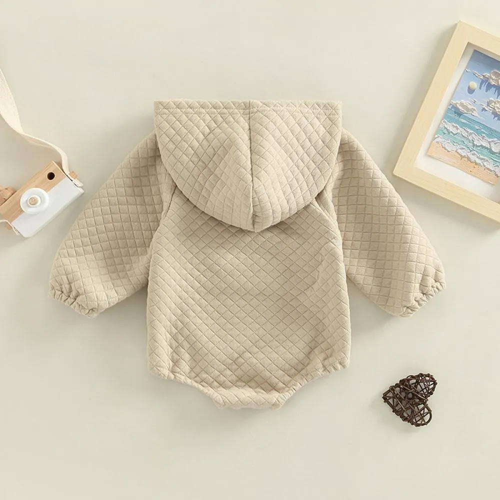 Autumn Winter Infant Solid Color Hooded Silk Cotton Thick Romper Wholesale Baby Clothes