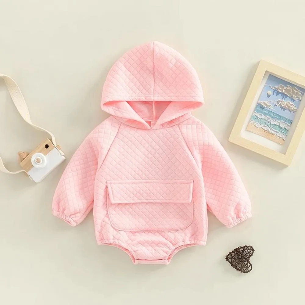 Autumn Winter Infant Solid Color Hooded Silk Cotton Thick Romper Wholesale Baby Clothes