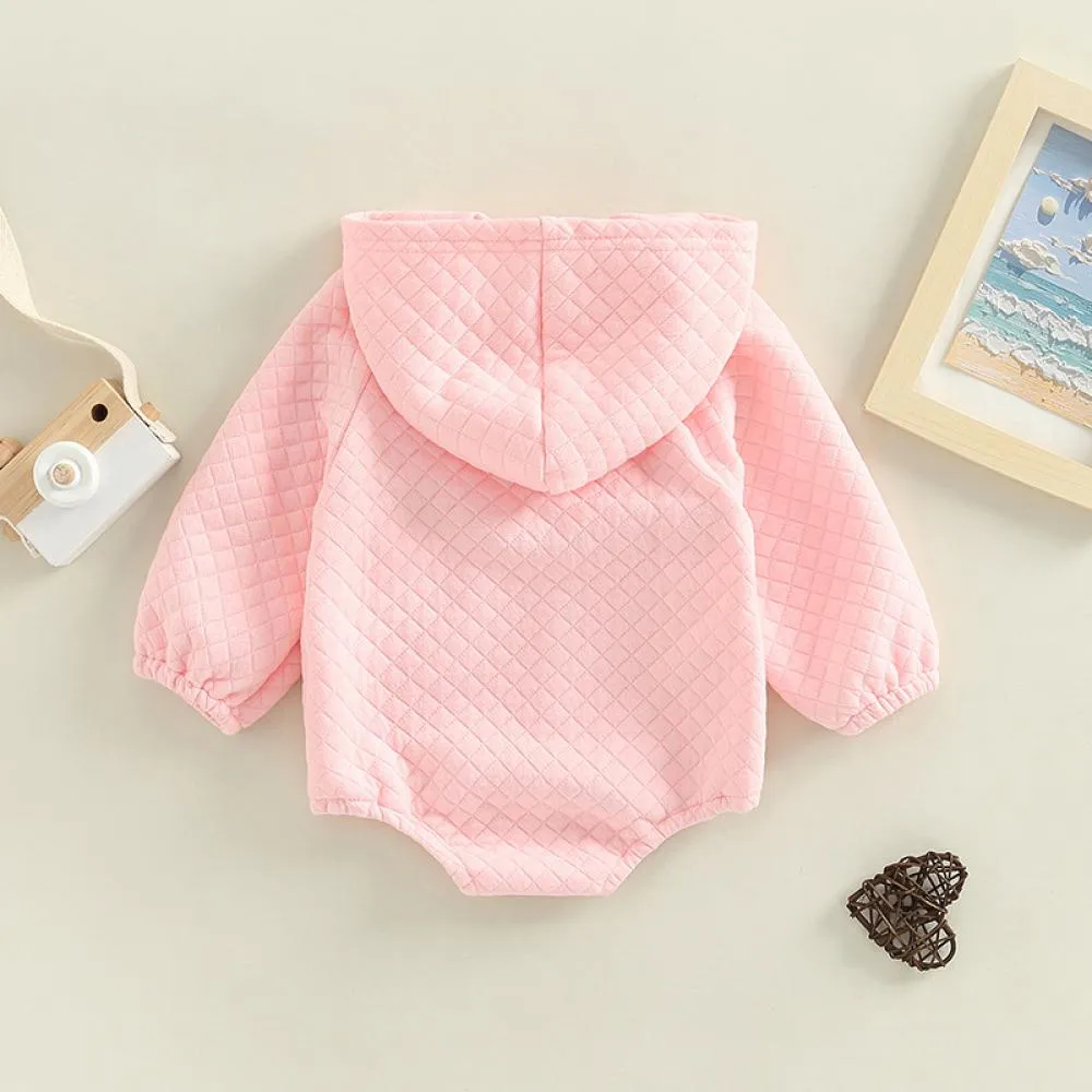 Autumn Winter Infant Solid Color Hooded Silk Cotton Thick Romper Wholesale Baby Clothes