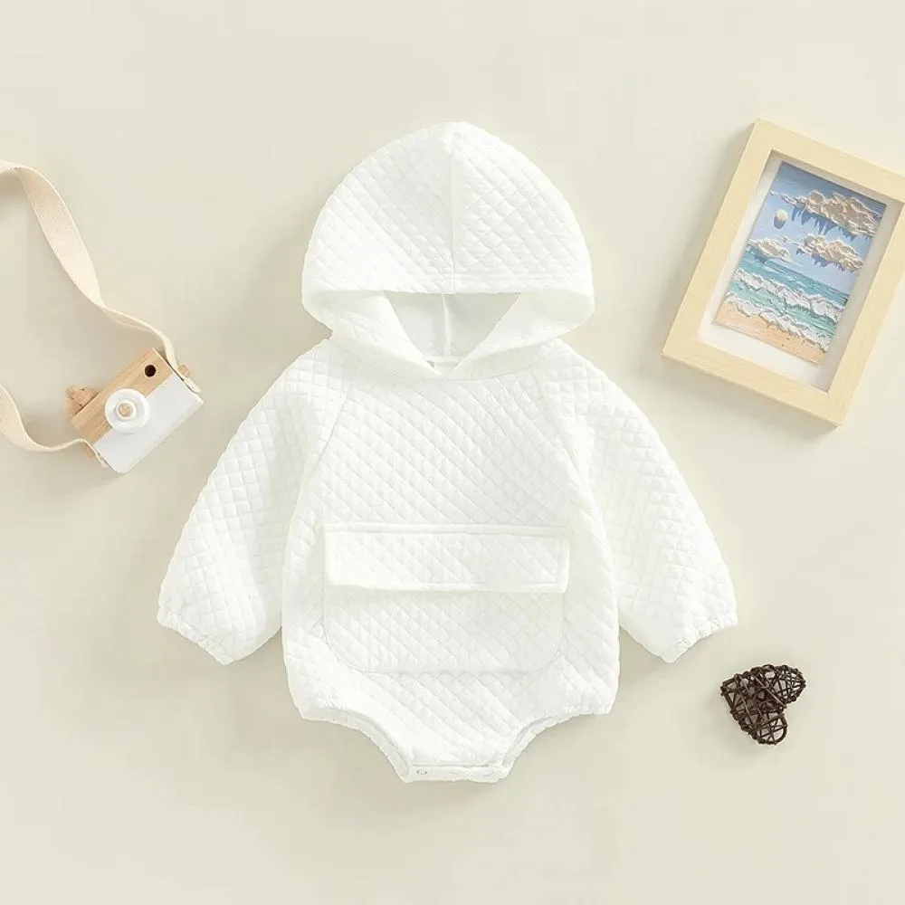 Autumn Winter Infant Solid Color Hooded Silk Cotton Thick Romper Wholesale Baby Clothes
