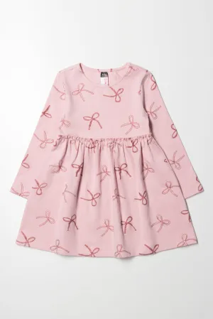 Bow Fit And Flare Rib Dress Pink