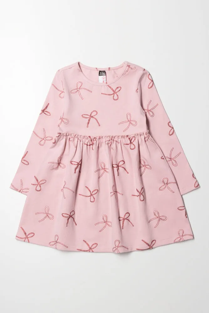 Bow Fit And Flare Rib Dress Pink