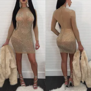 Crystal Sexy Transparent Mesh Short Bodycon Dress