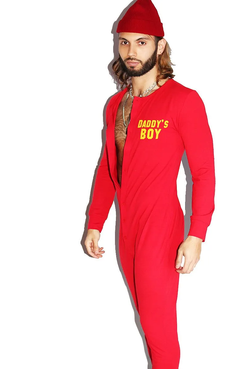 Daddy's Boy Pajama Romper-Red