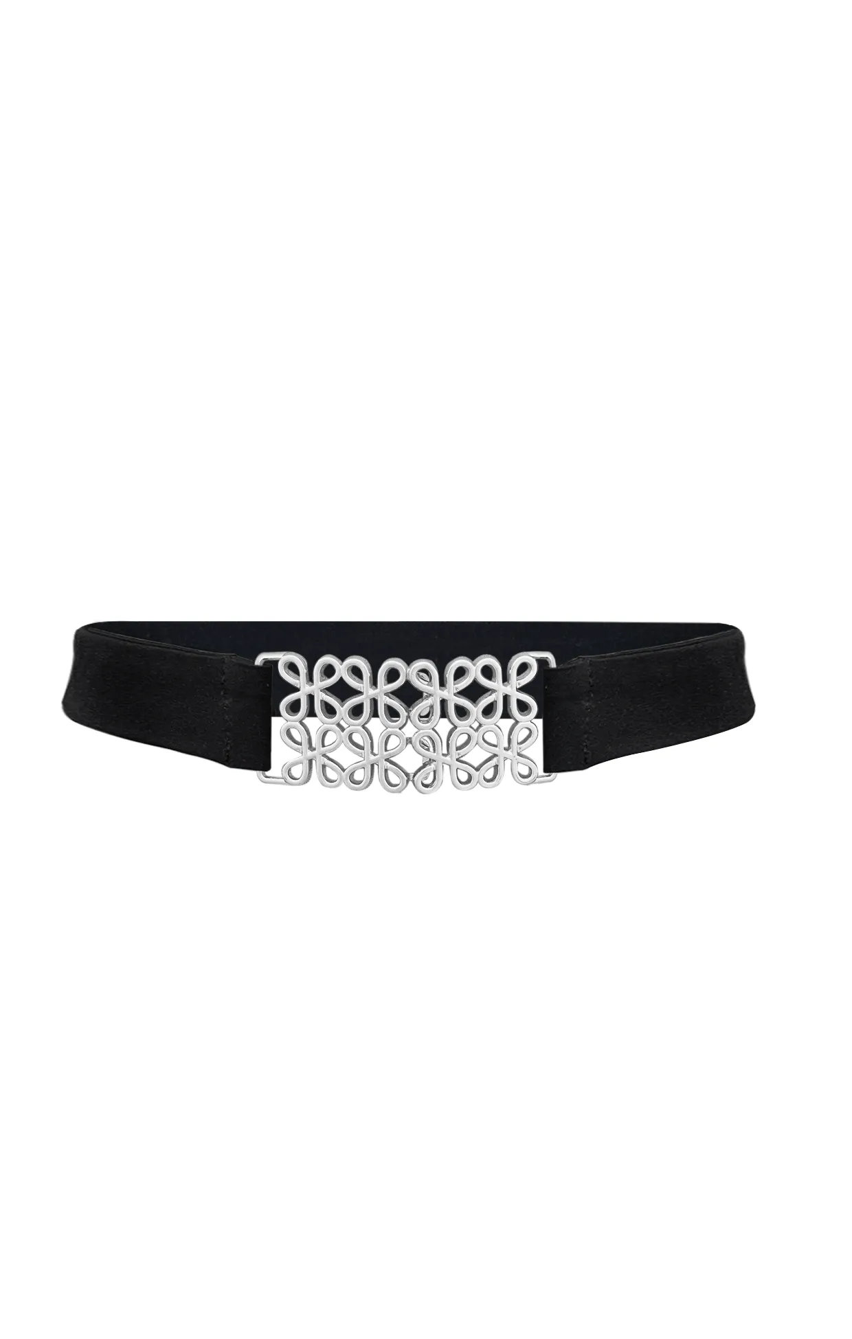 DECORATIVE CLASP BELT IN BLACK AND SILVER