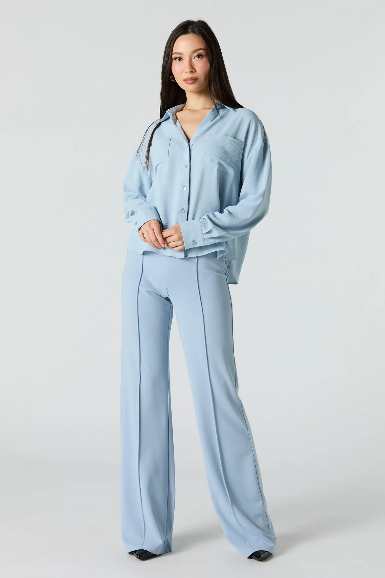 Flowy Long Sleeve Button-Up Top