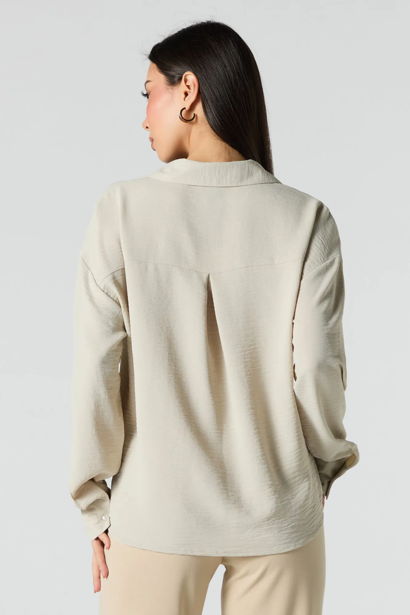 Flowy Long Sleeve Button-Up Top
