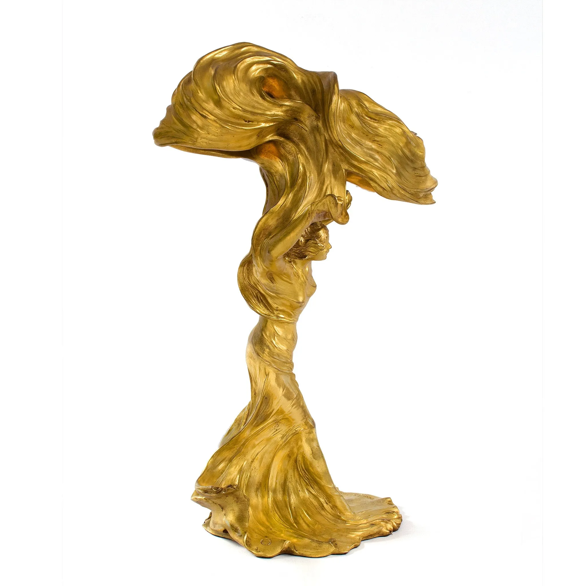François-Raoul Larche "Loïe Fuller" Lighted Gilt Bronze Sculpture