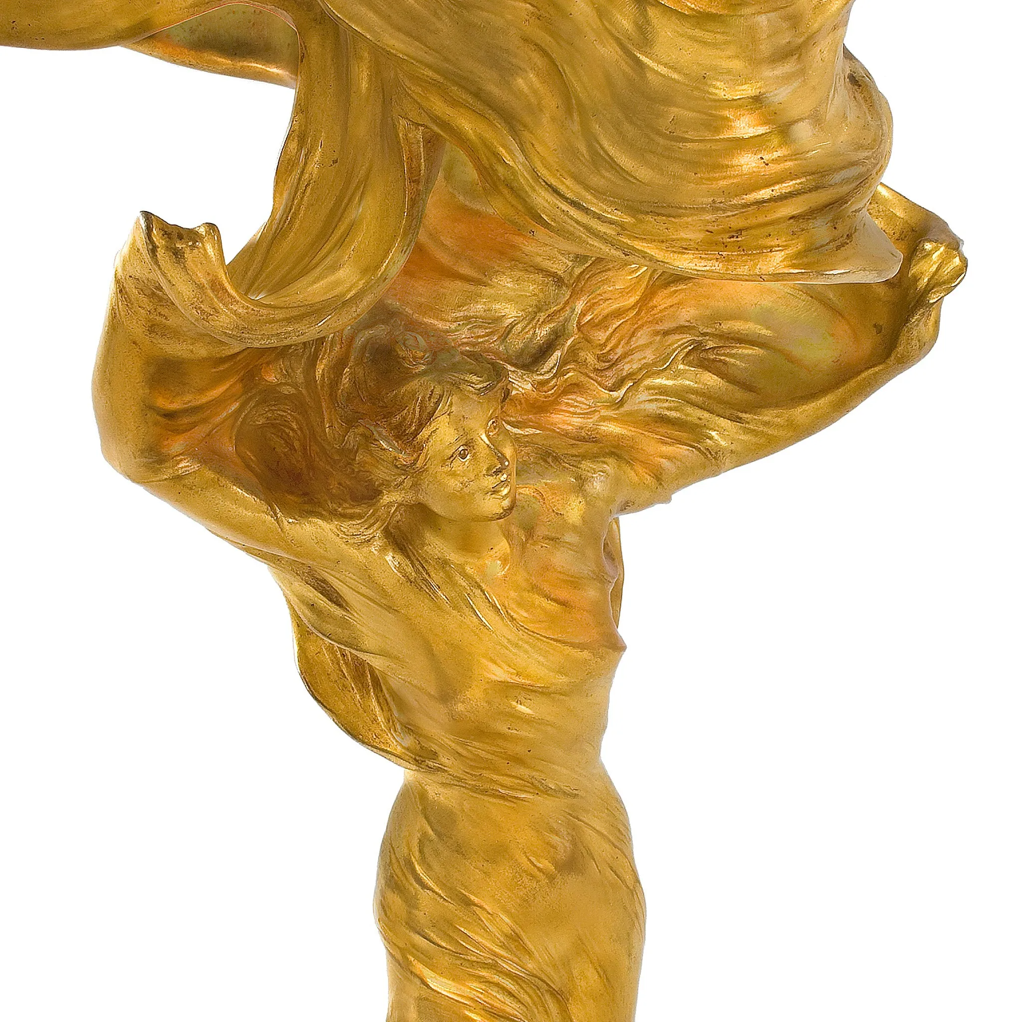 François-Raoul Larche "Loïe Fuller" Lighted Gilt Bronze Sculpture