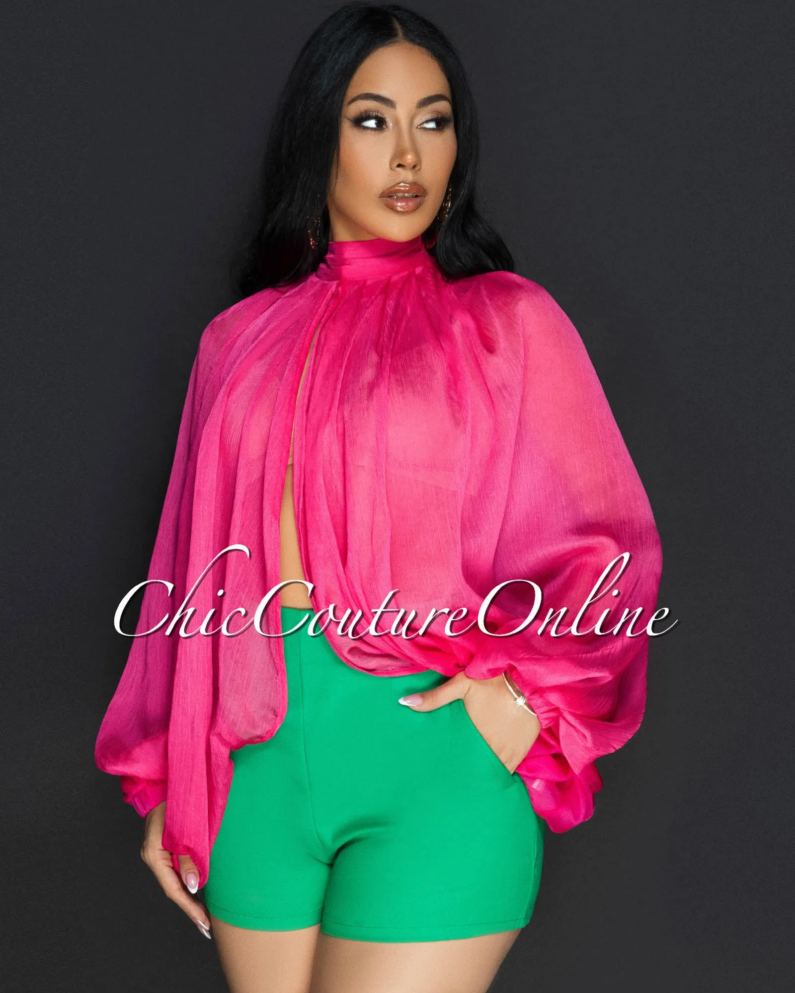 Katrina Fuchsia Sheer Flowy Top