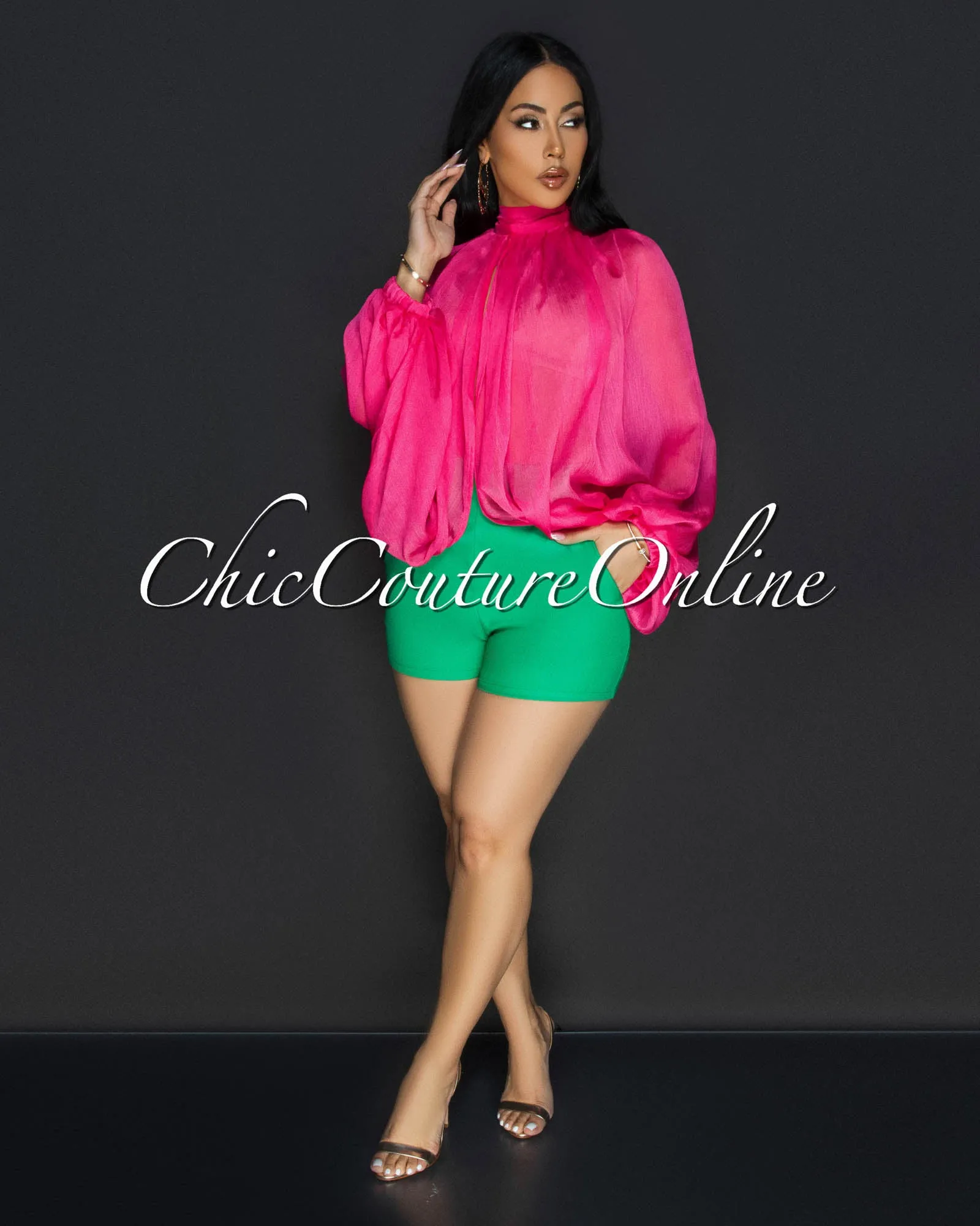 Katrina Fuchsia Sheer Flowy Top