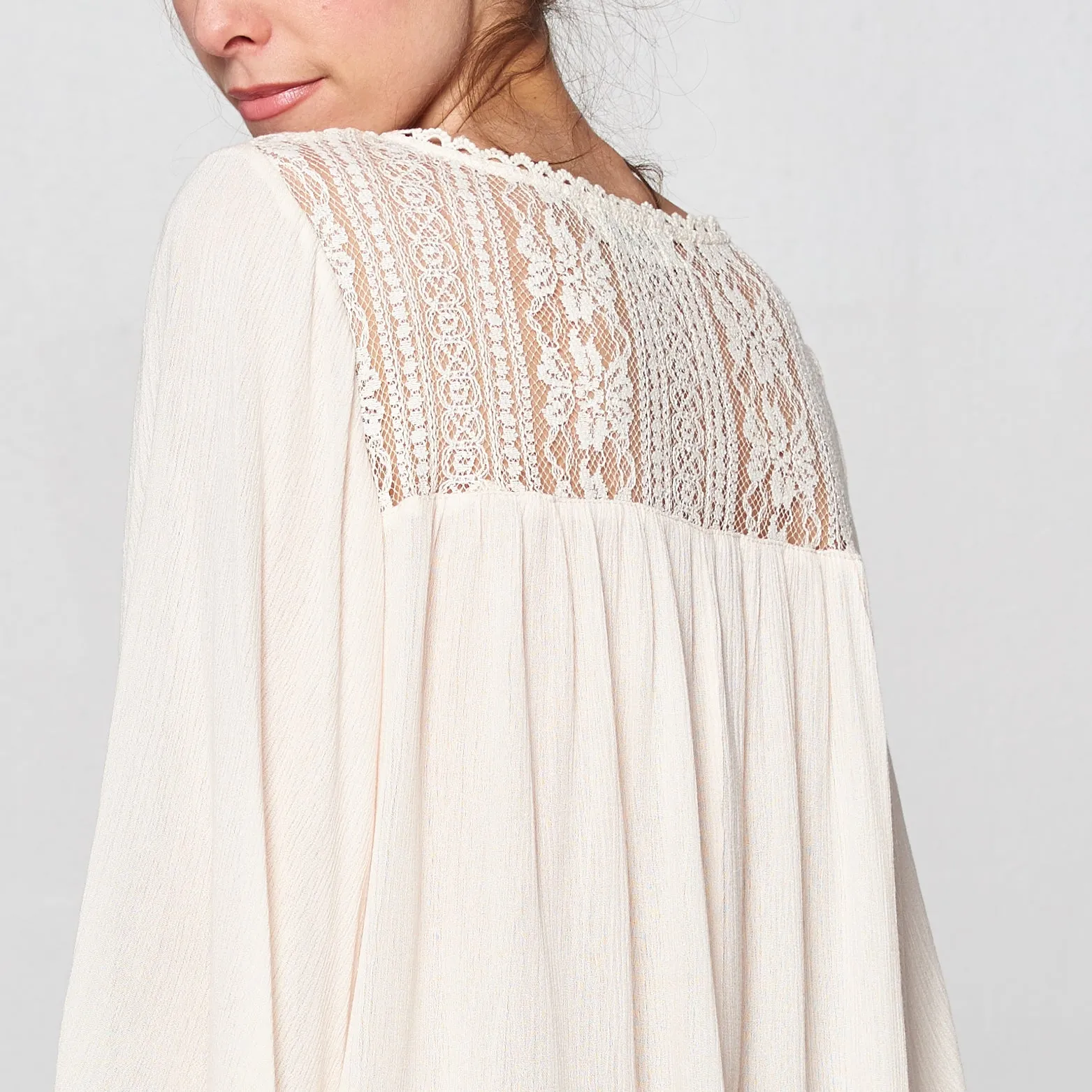 Lace Yoke Flowy Blouse