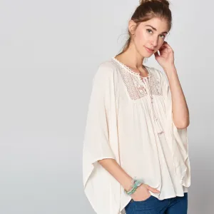 Lace Yoke Flowy Blouse