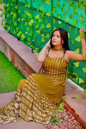 Latest Mehndi Color Sharara Suit Design 2022
