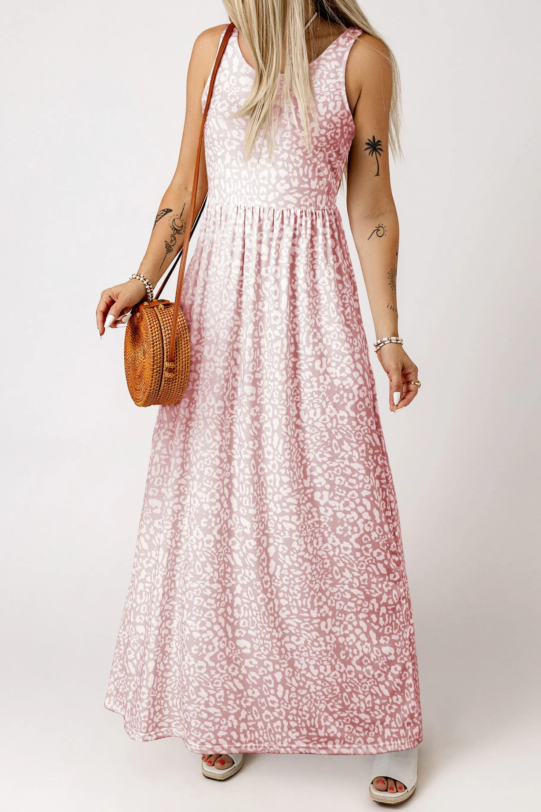 Leopard Pocketed Sleeveless Maxi Dress