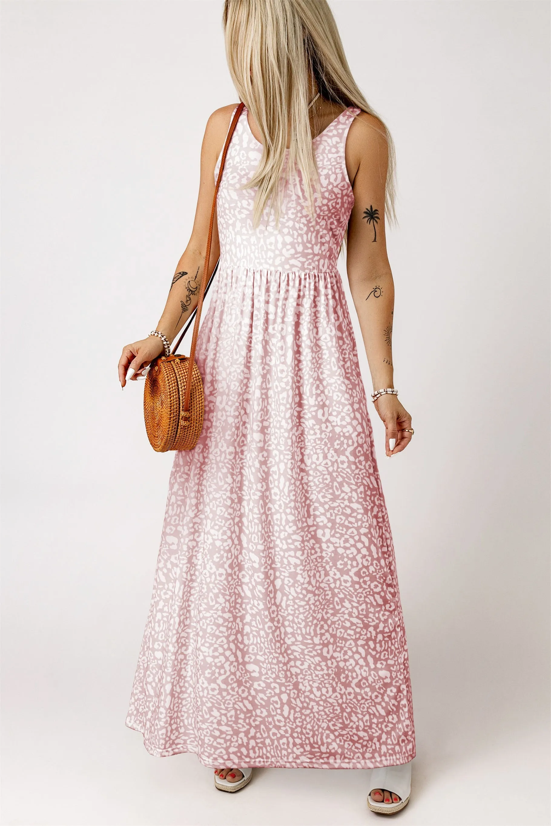 Leopard Pocketed Sleeveless Maxi Dress