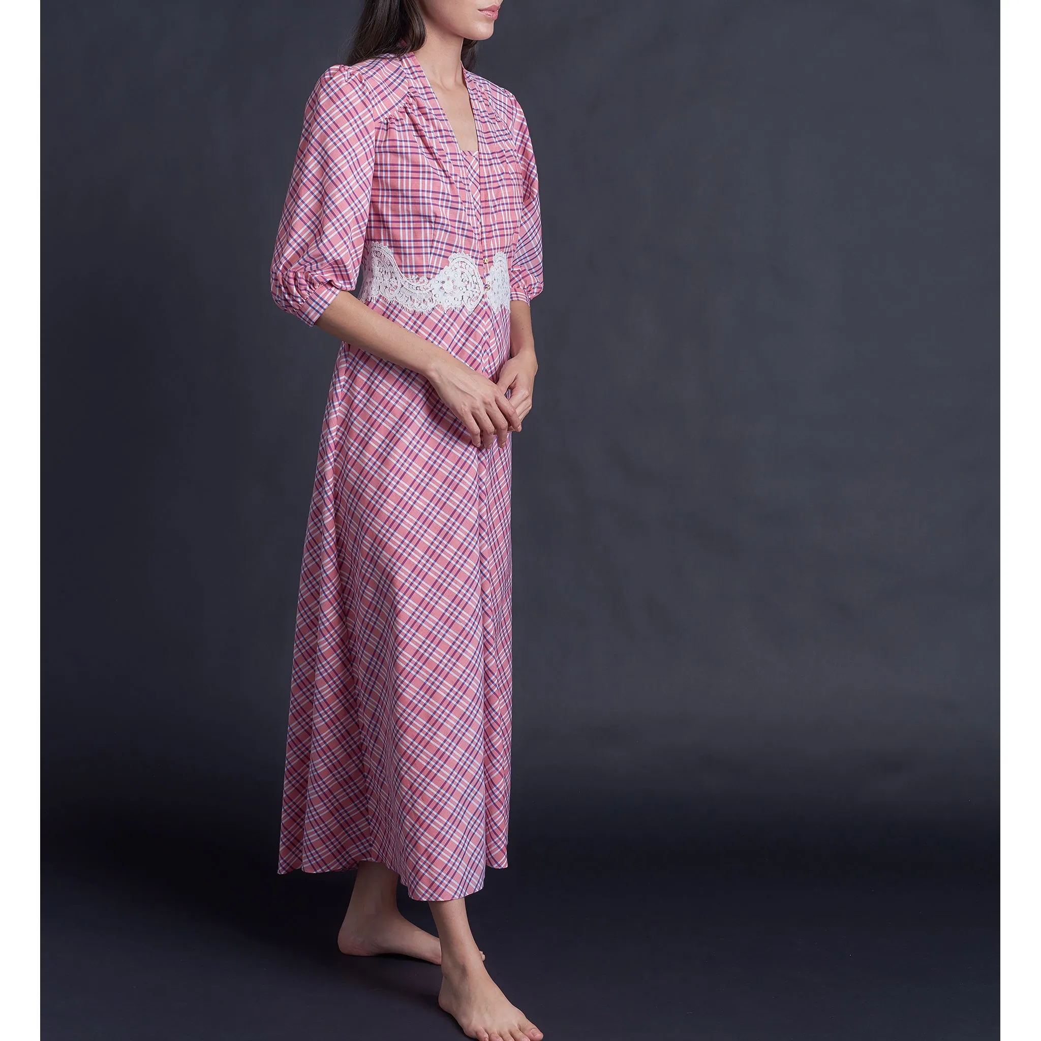 Maia Long Robe in Italian Cotton Plaid