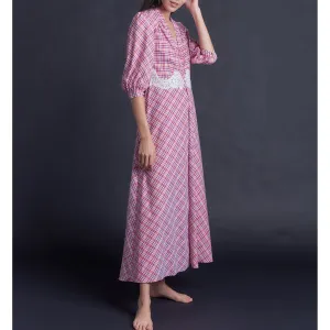 Maia Long Robe in Italian Cotton Plaid