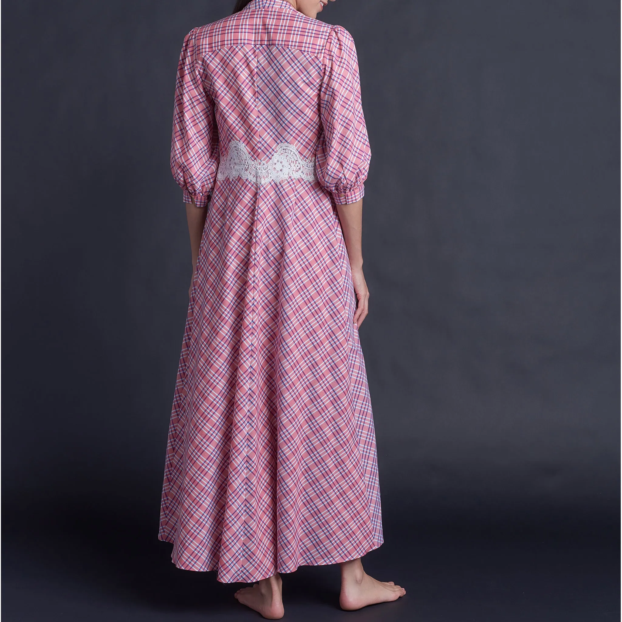 Maia Long Robe in Italian Cotton Plaid