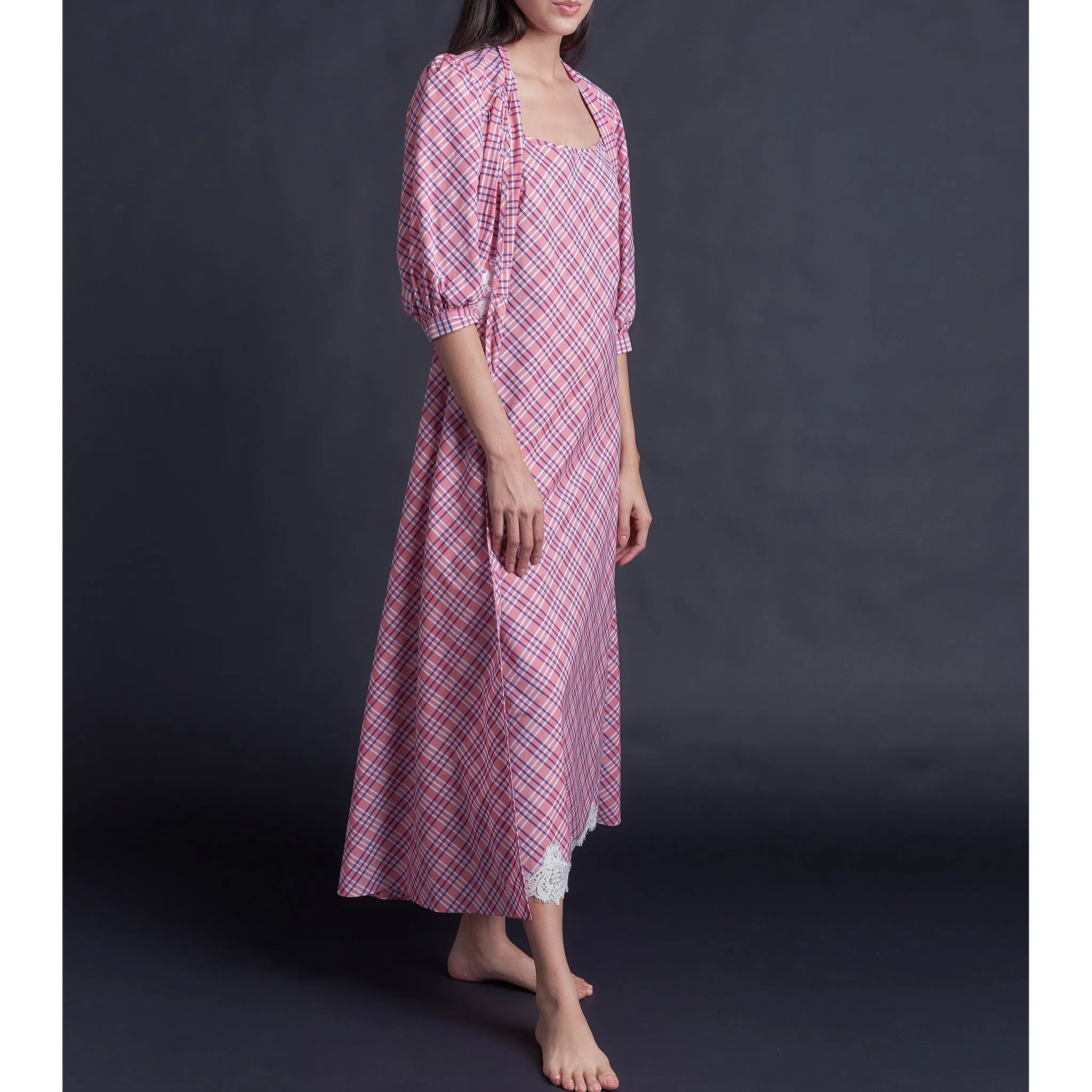 Maia Long Robe in Italian Cotton Plaid