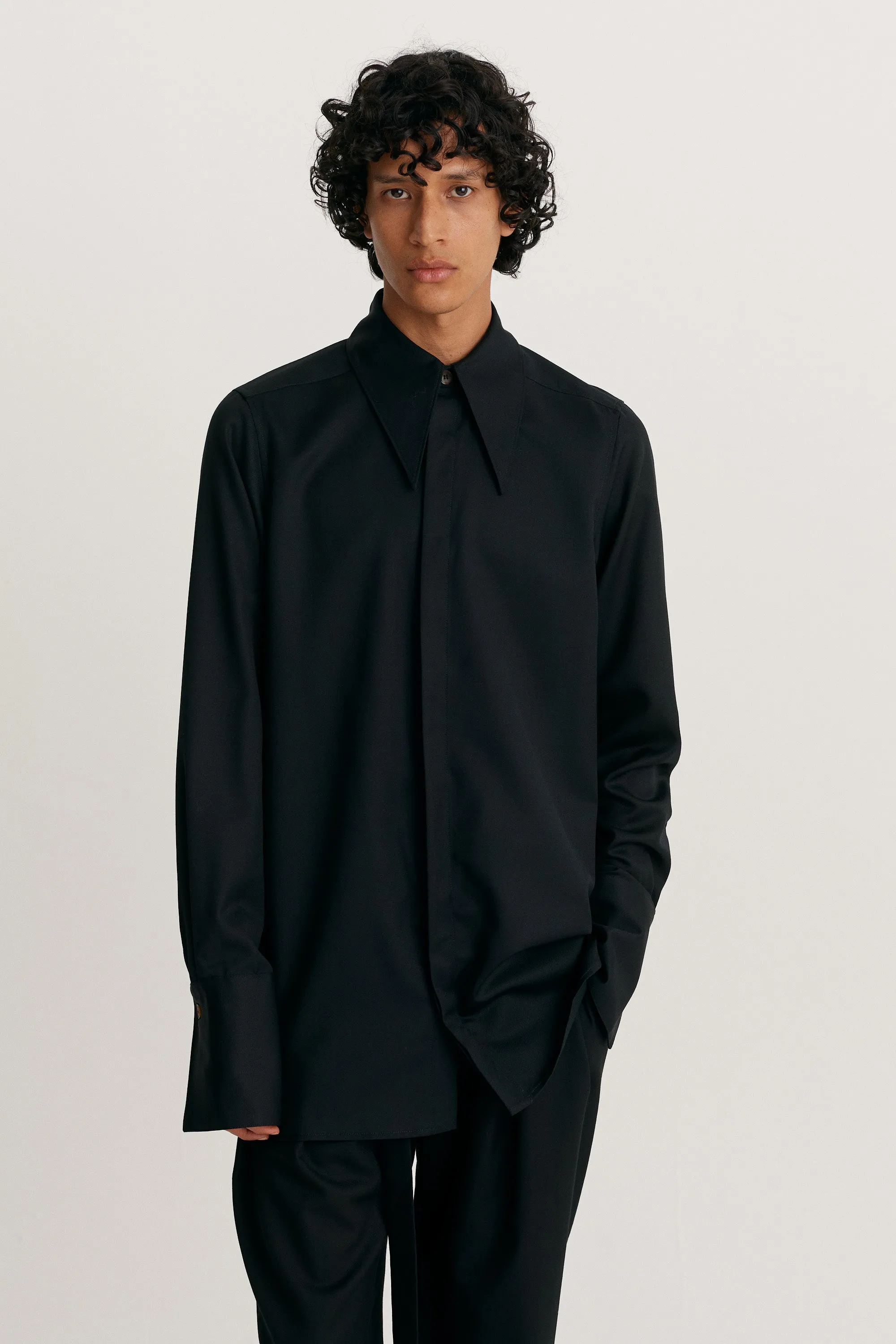 Pointed Collar Long Line Shirt