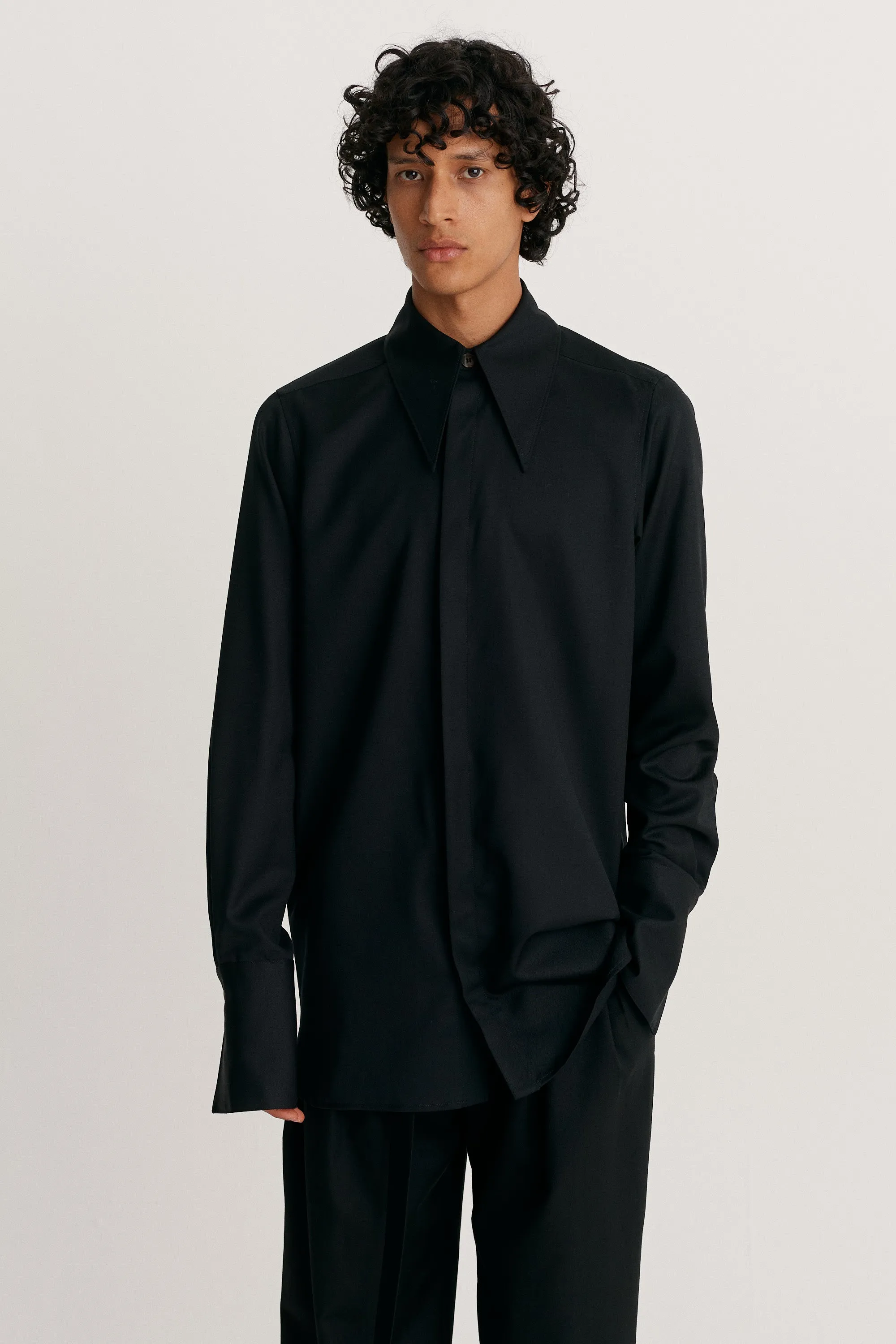 Pointed Collar Long Line Shirt