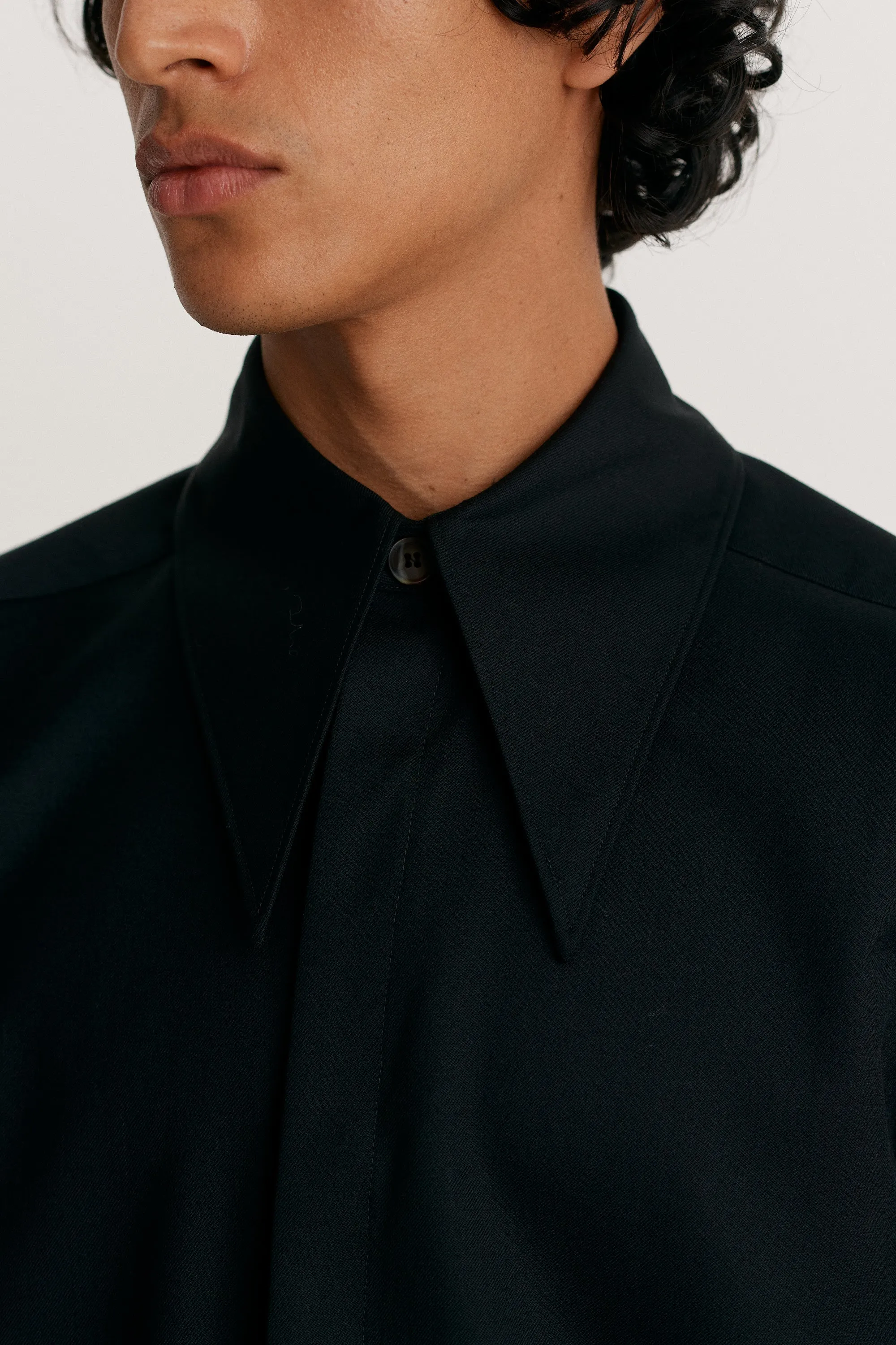 Pointed Collar Long Line Shirt