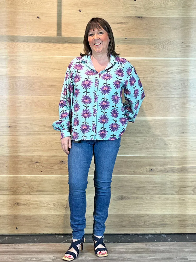 Pom Blouse Violet Flower Aqua