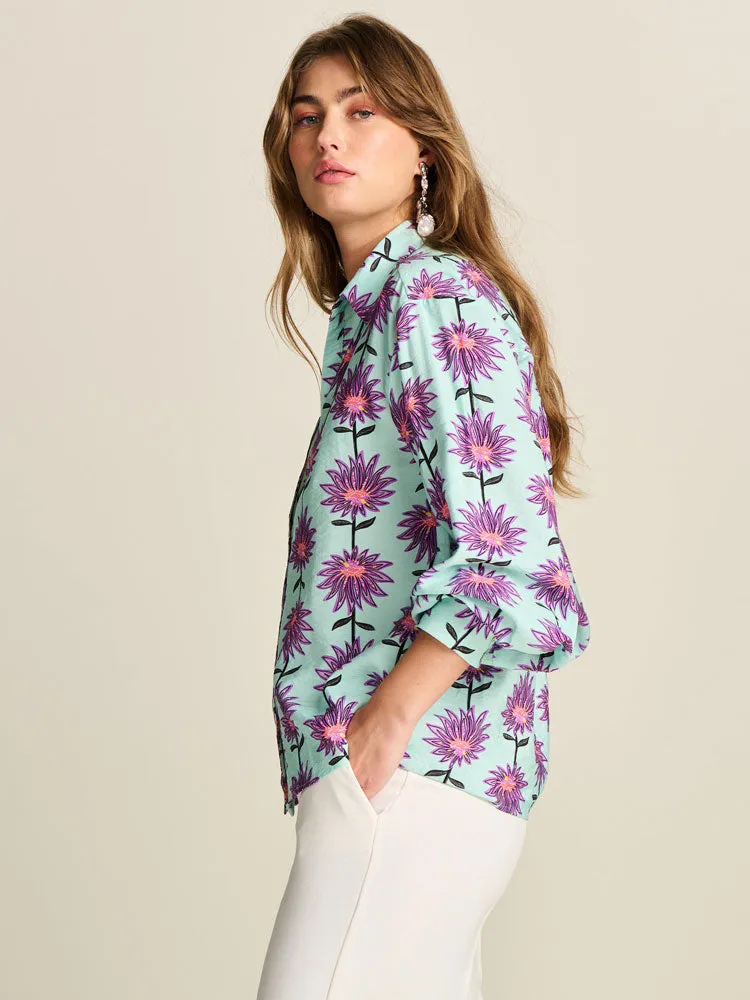 Pom Blouse Violet Flower Aqua