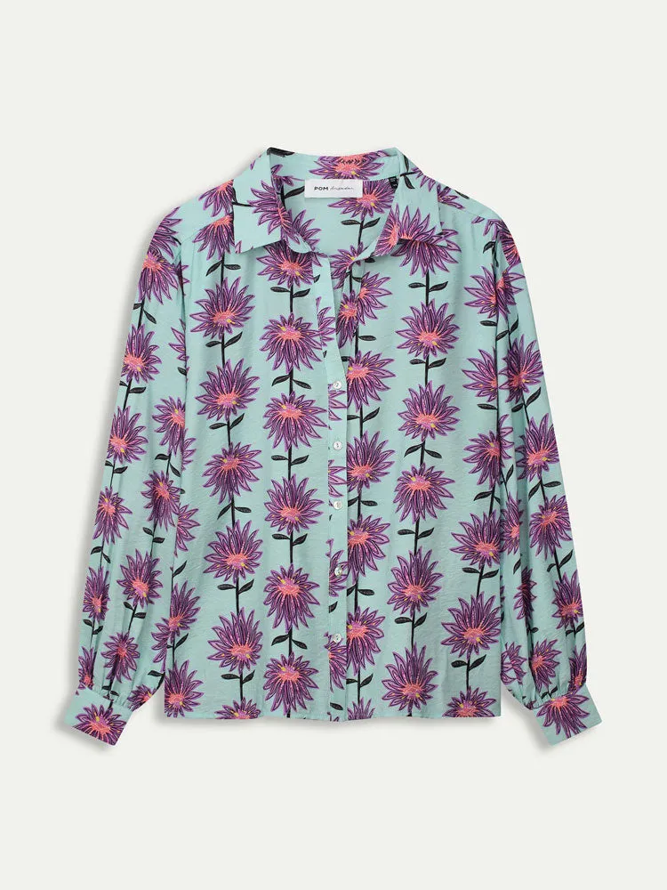 Pom Blouse Violet Flower Aqua