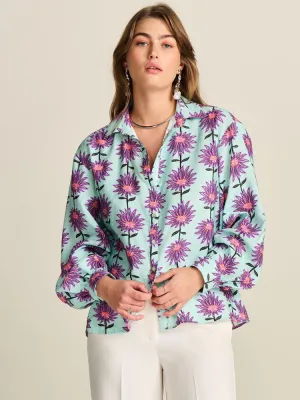 Pom Blouse Violet Flower Aqua