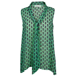 Purple Cats Pattern Green Sleeveless Women's Blouse