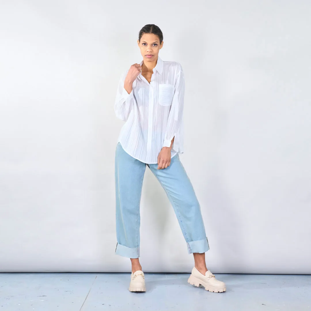 Relaxed button-up blouse with chest pocket wholesale