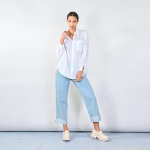 Relaxed button-up blouse with chest pocket wholesale