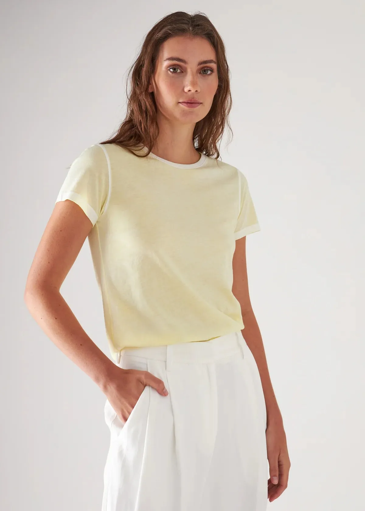 REVERSE SPRAY LIGHTWEIGHT PIMA COTTON TEE (LEMONDROP) - PATRICK ASSARAF