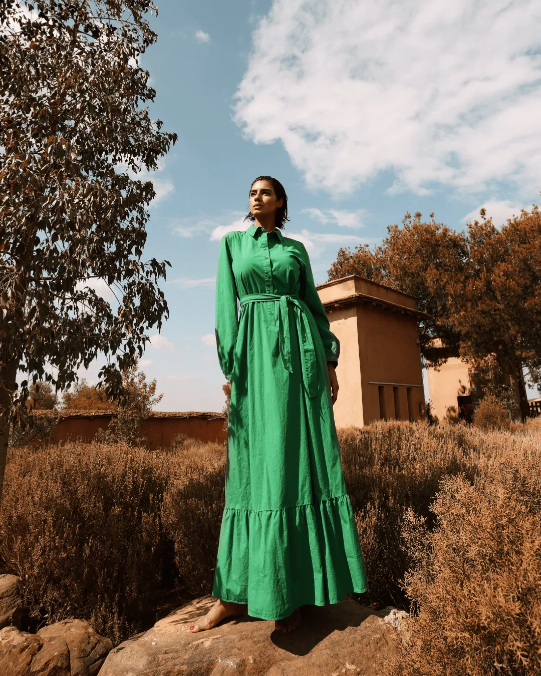Robe Longue Popeline Verte