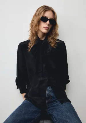 Satin shirt with bow - Black