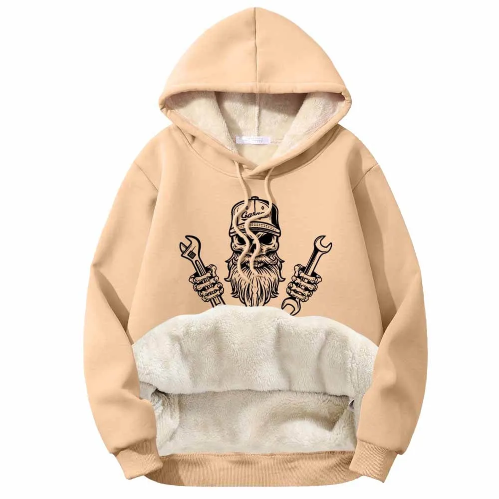 Skull Mechanic Holding Wrenches Fleece Sherpa Hoodie