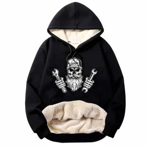 Skull Mechanic Holding Wrenches Fleece Sherpa Hoodie