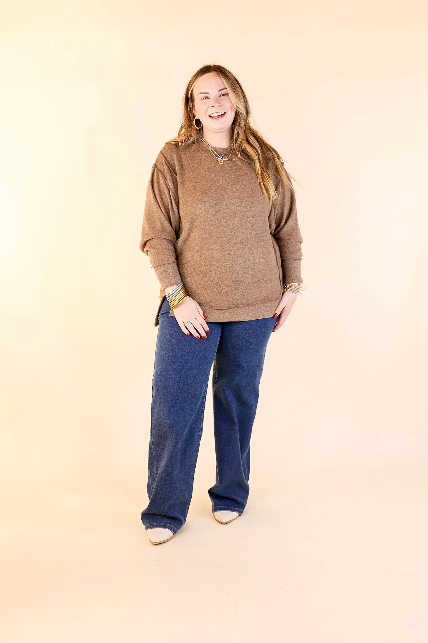 Softly Stated Brushed Melange Hacci Oversized Sweater in Mocha Brown