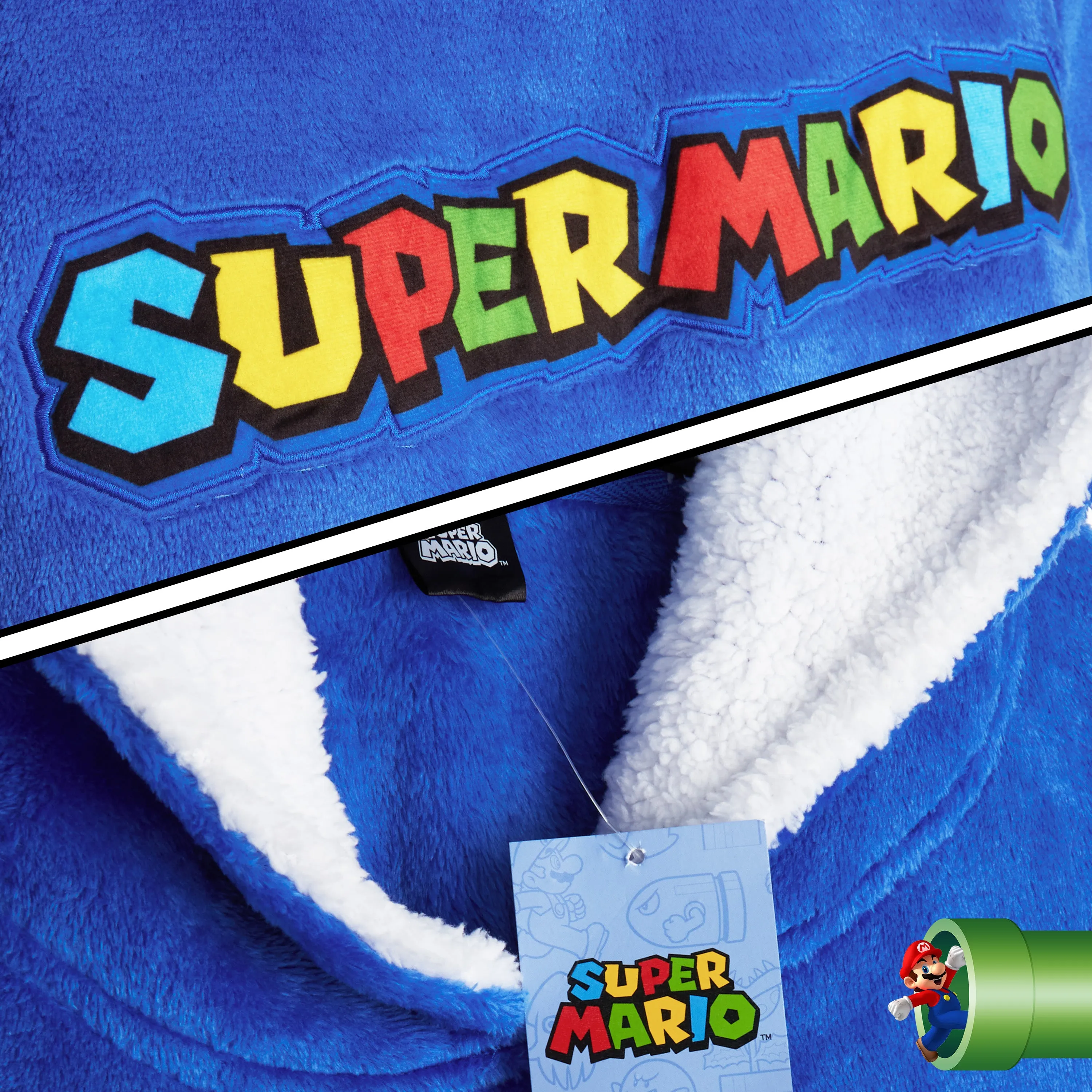 Super Mario Blue Hoodie For Boys, Fleece Oversized Hoodie Blanket for Kids