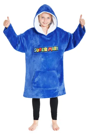 Super Mario Blue Hoodie For Boys, Fleece Oversized Hoodie Blanket for Kids