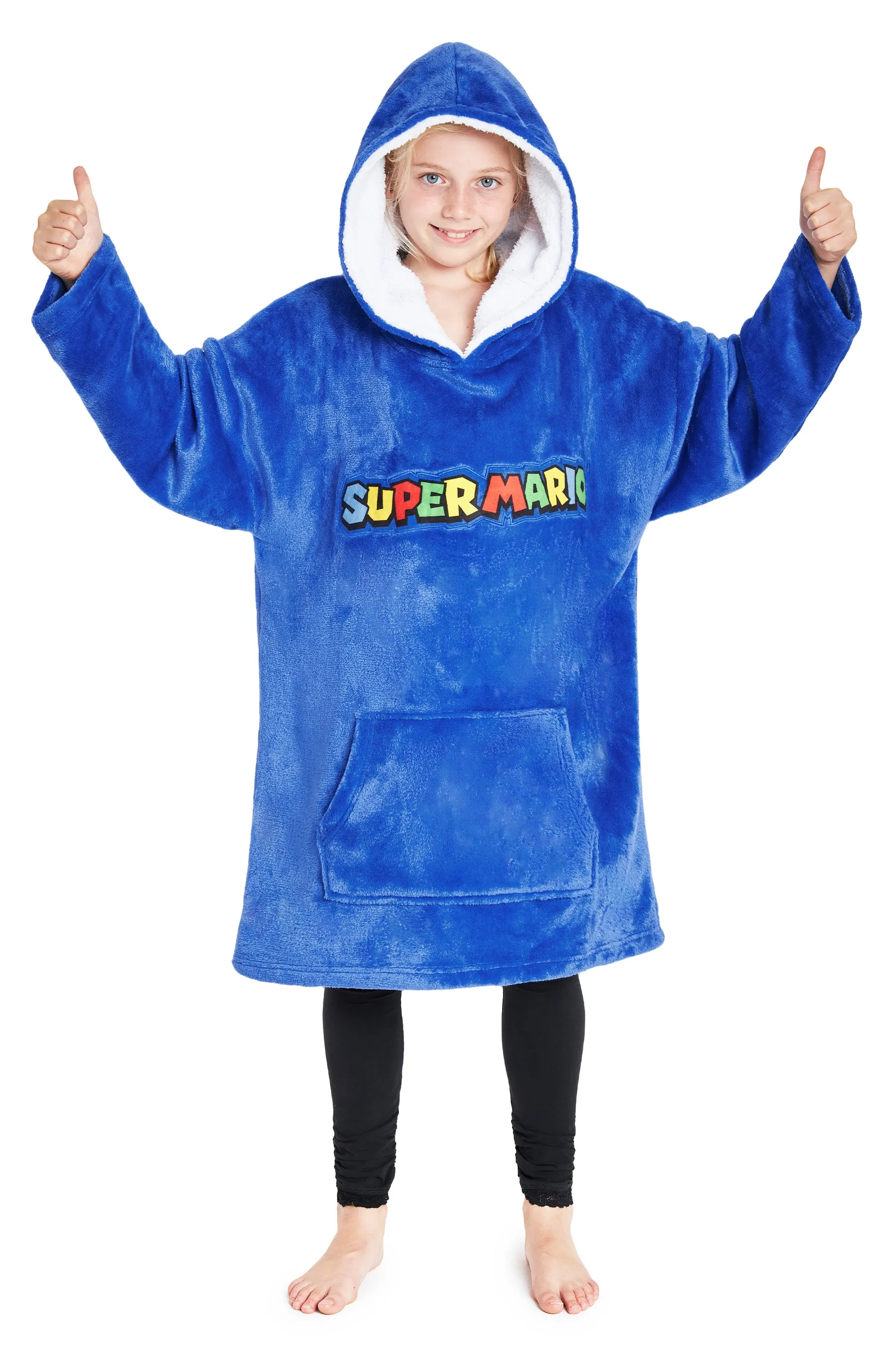 Super Mario Blue Hoodie For Boys, Fleece Oversized Hoodie Blanket for Kids